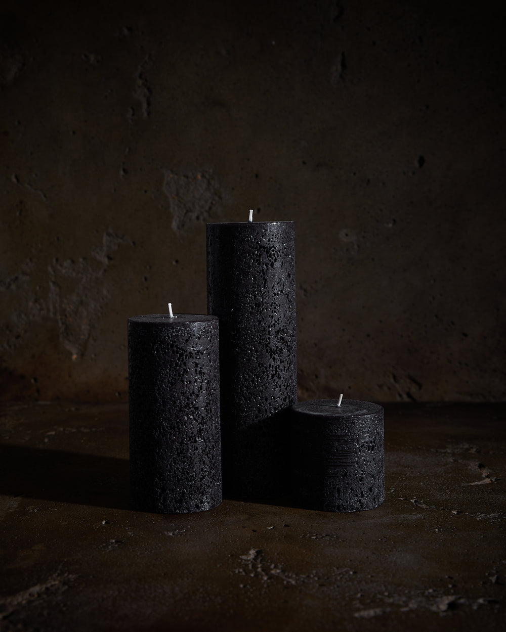 Textured Pillar Candles Black Small