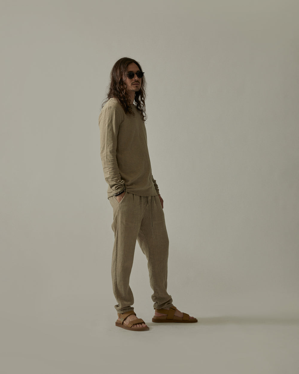 Drop Crotch Pants with Coulisse Sand