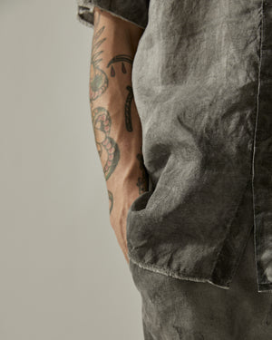 Short Sleeve Korean Neck Shirt Raw Edge Hand Dyed Grey