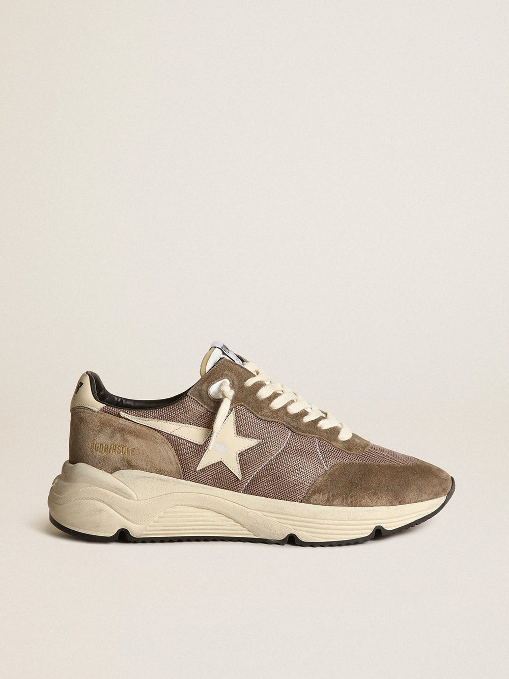 Running Sole in Olive Green Mesh and Leather with Cream Star