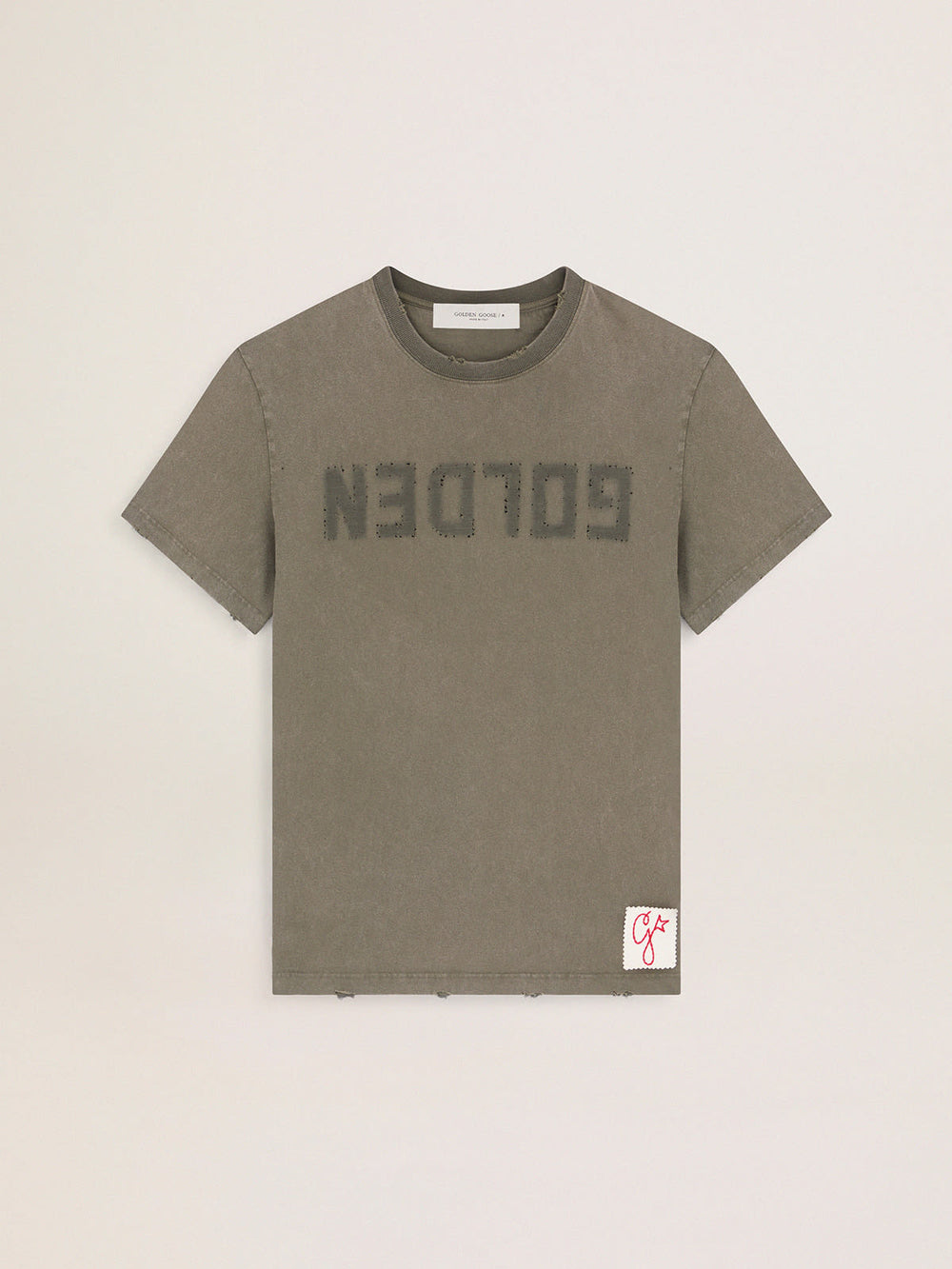 Regular T Shirt Distressed Cotton Jersey Dusty Olive