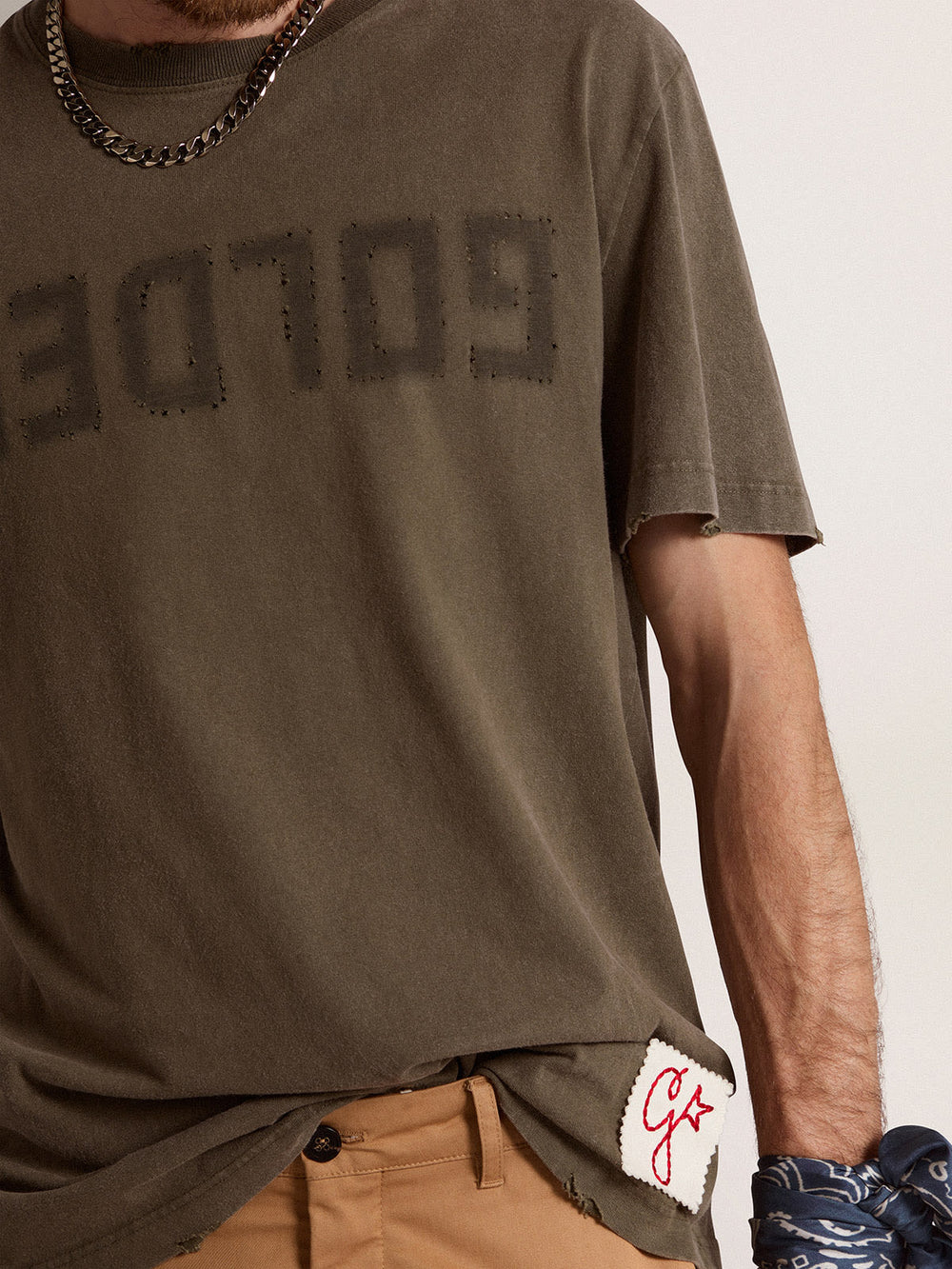 Regular T Shirt Distressed Cotton Jersey Dusty Olive