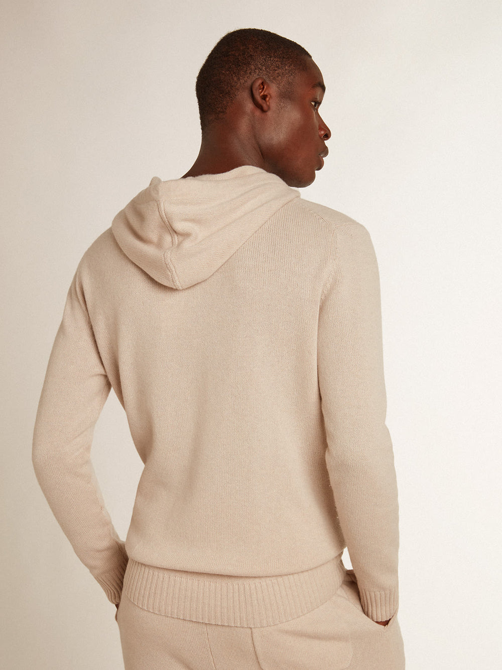 Men's Knit Hoodie Cashmere Wool Natural White