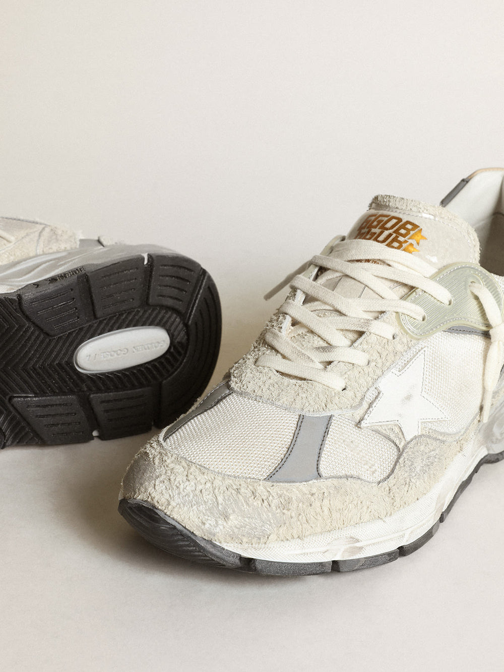 Running Dad in White Mesh and Suede w/ Leather Star - White/ Silver