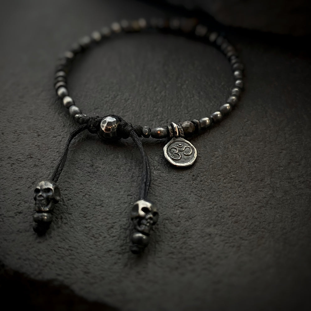 Silver Gypsy Beads Layering Bracelet w/ Obsidian