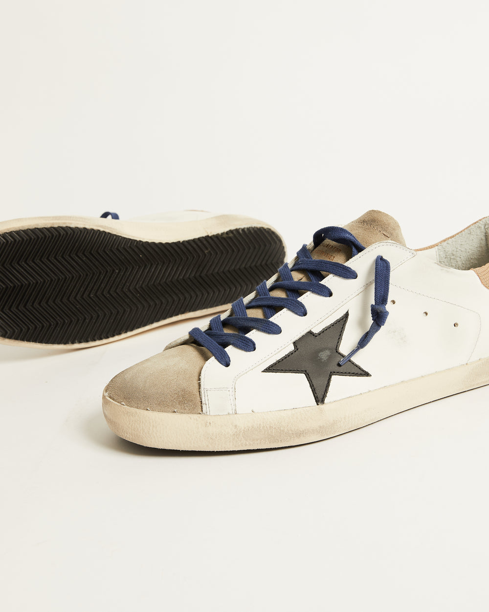 Super Star in White Leather w/ Suede Toe and Black Star
