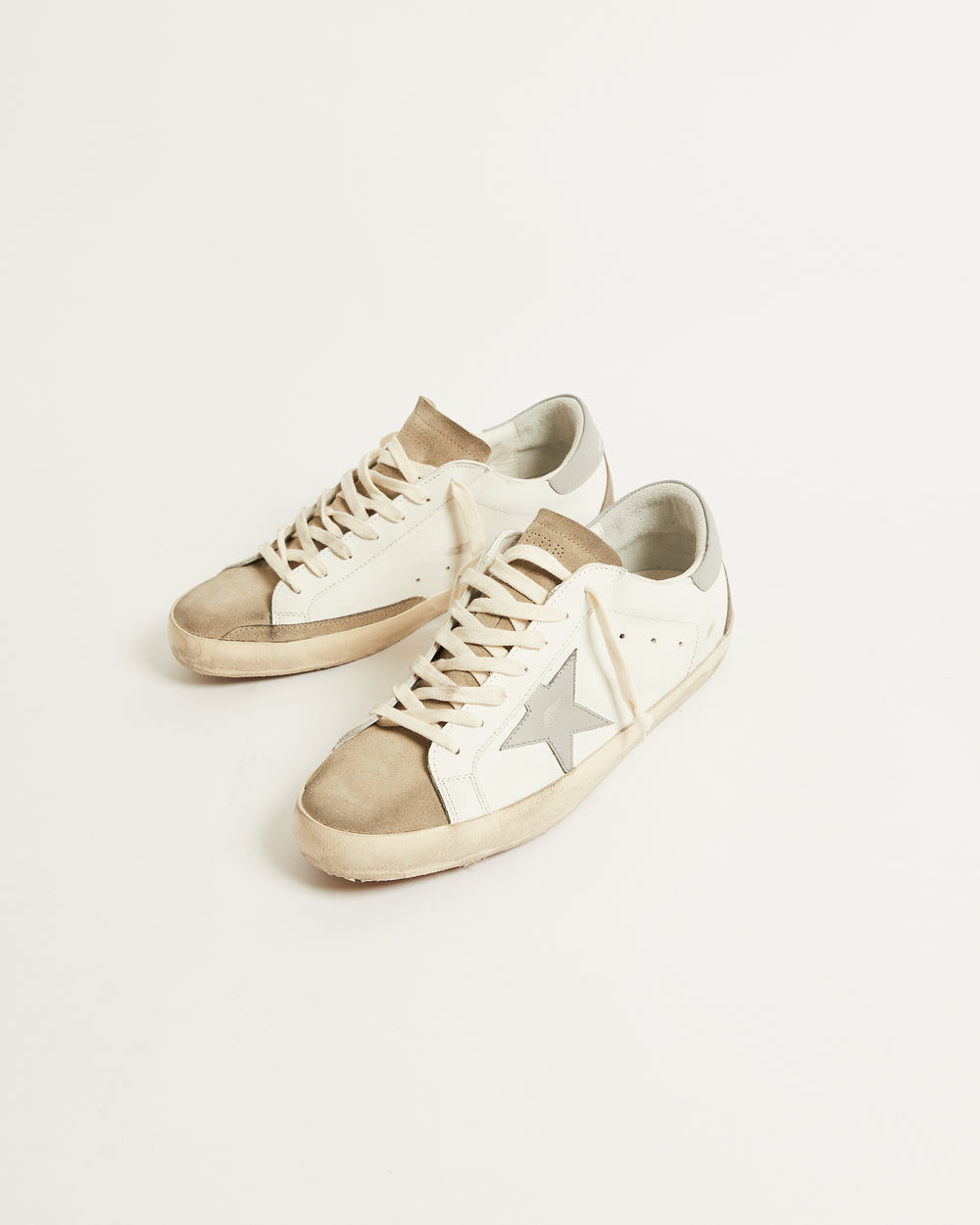 Super Star in White Leather w/ Suede Toe and Grey Star