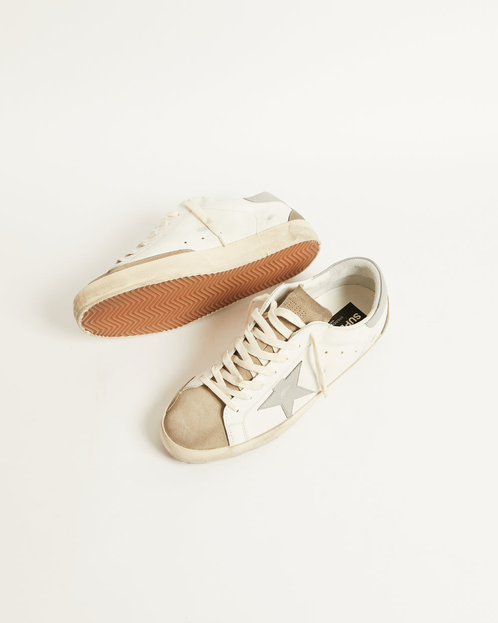 Super Star in White Leather w/ Suede Toe and Grey Star