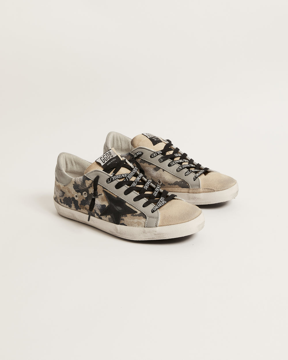 Super Star in Green Camouflage Canvas and Suede in Beige