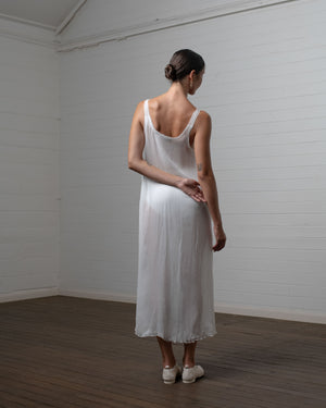 Crinkle Chiffon Silk Tank Dress White