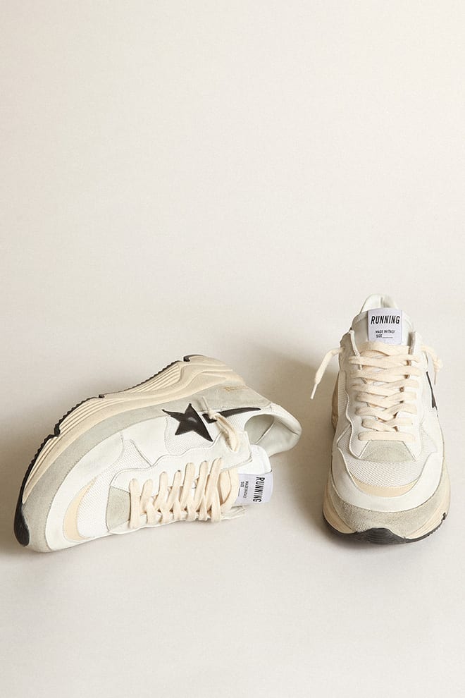 Running Sole in White Mesh and Nappa Leather w/ Black Star