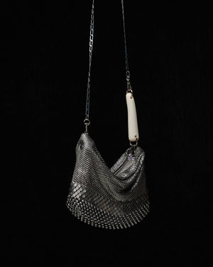 Silver Pagoda Mesh Gala Bag with Swarovski + White Horn