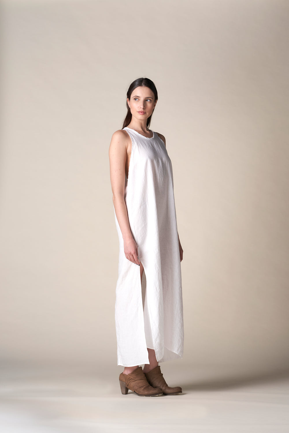 Racer Dress Washed Linen White
