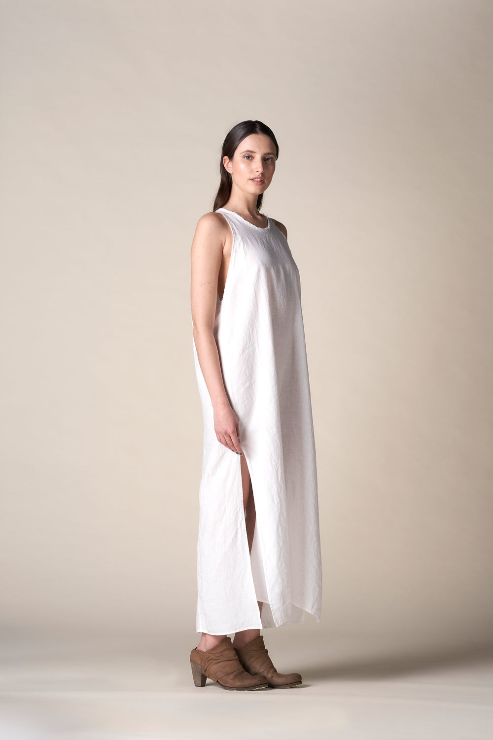 Racer Dress Washed Linen White