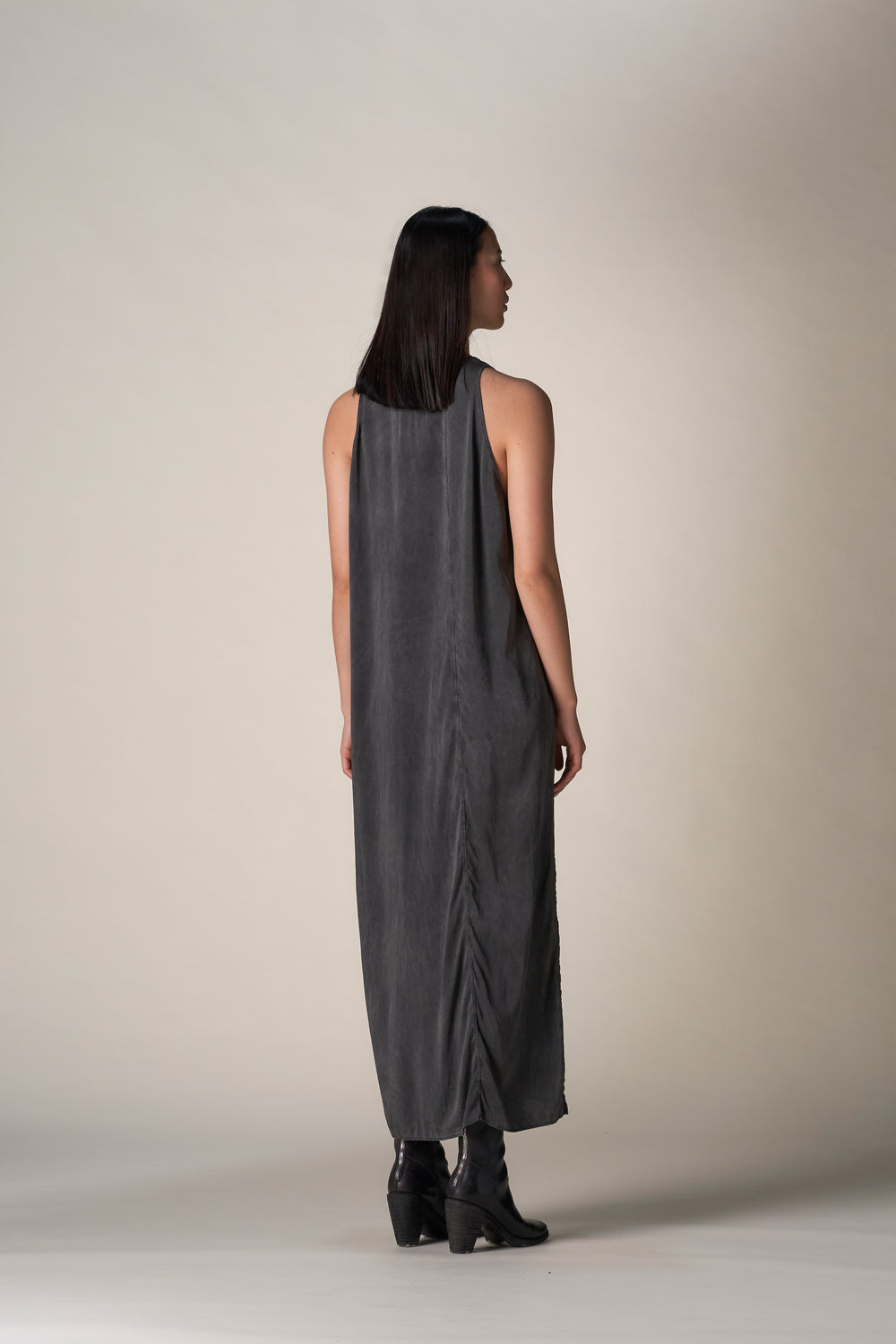 Silk Racer Dress Charcoal