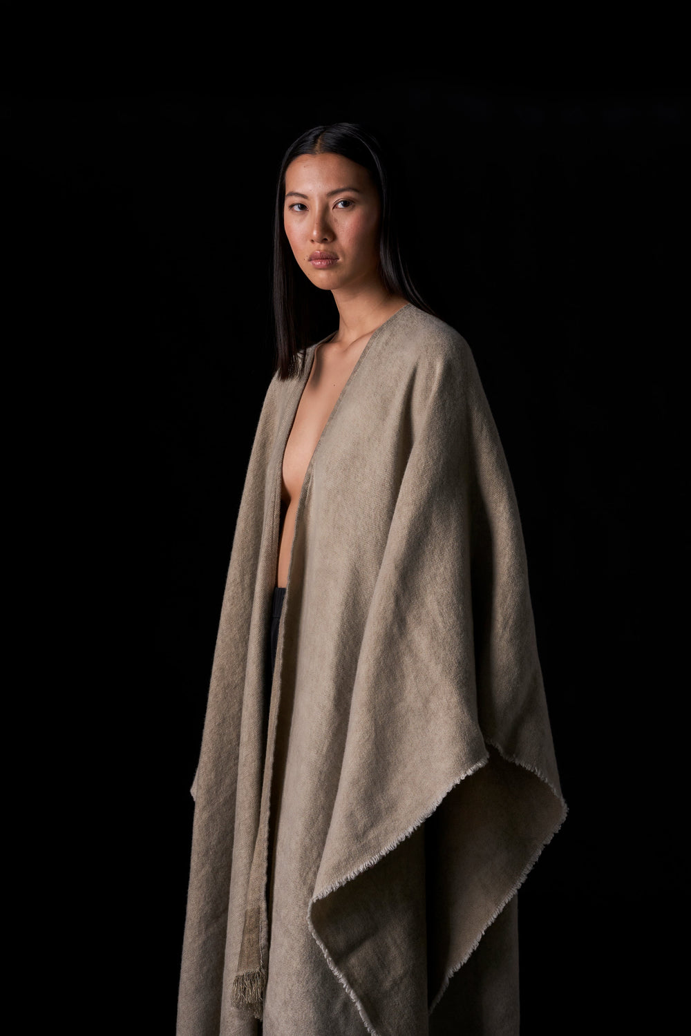 Long Wearable Blanket Cashmere and Hemp Sand
