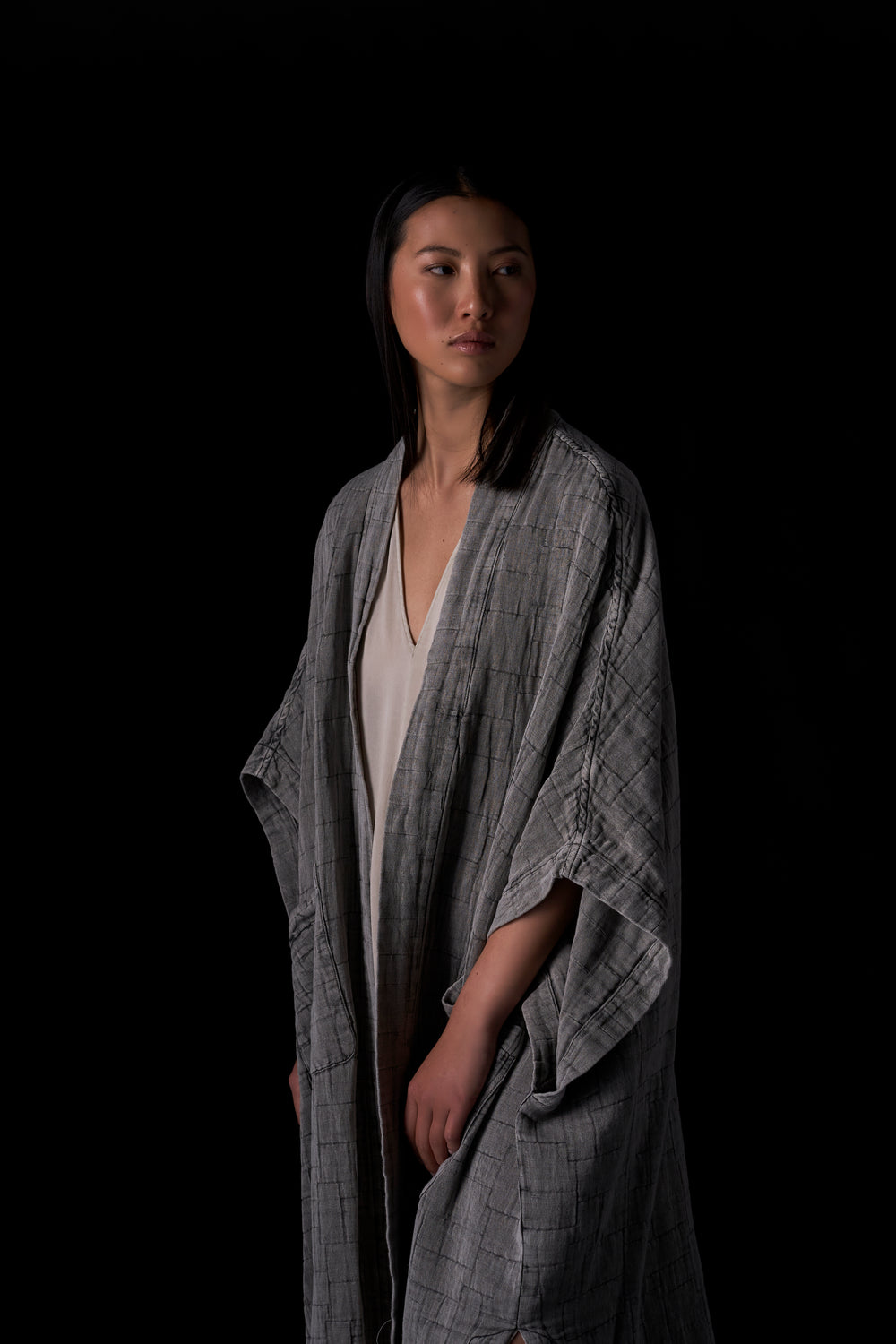Jacquard Sleeveless Kimono Sandstone