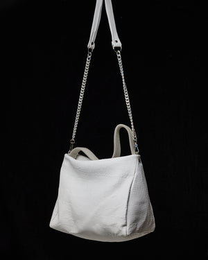 White Paula Leather Shoulder Bag with Silver Chain