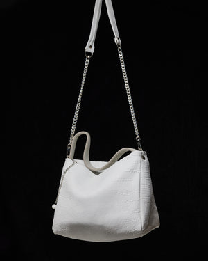 White Paula Leather Shoulder Bag with Silver Chain