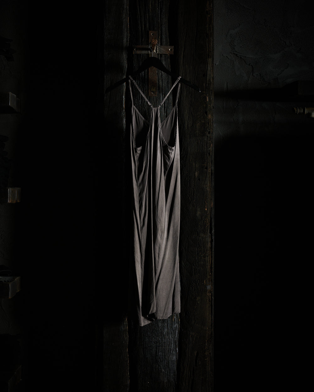 T-Back Silk Slip Dress - Charcoal/ Brown