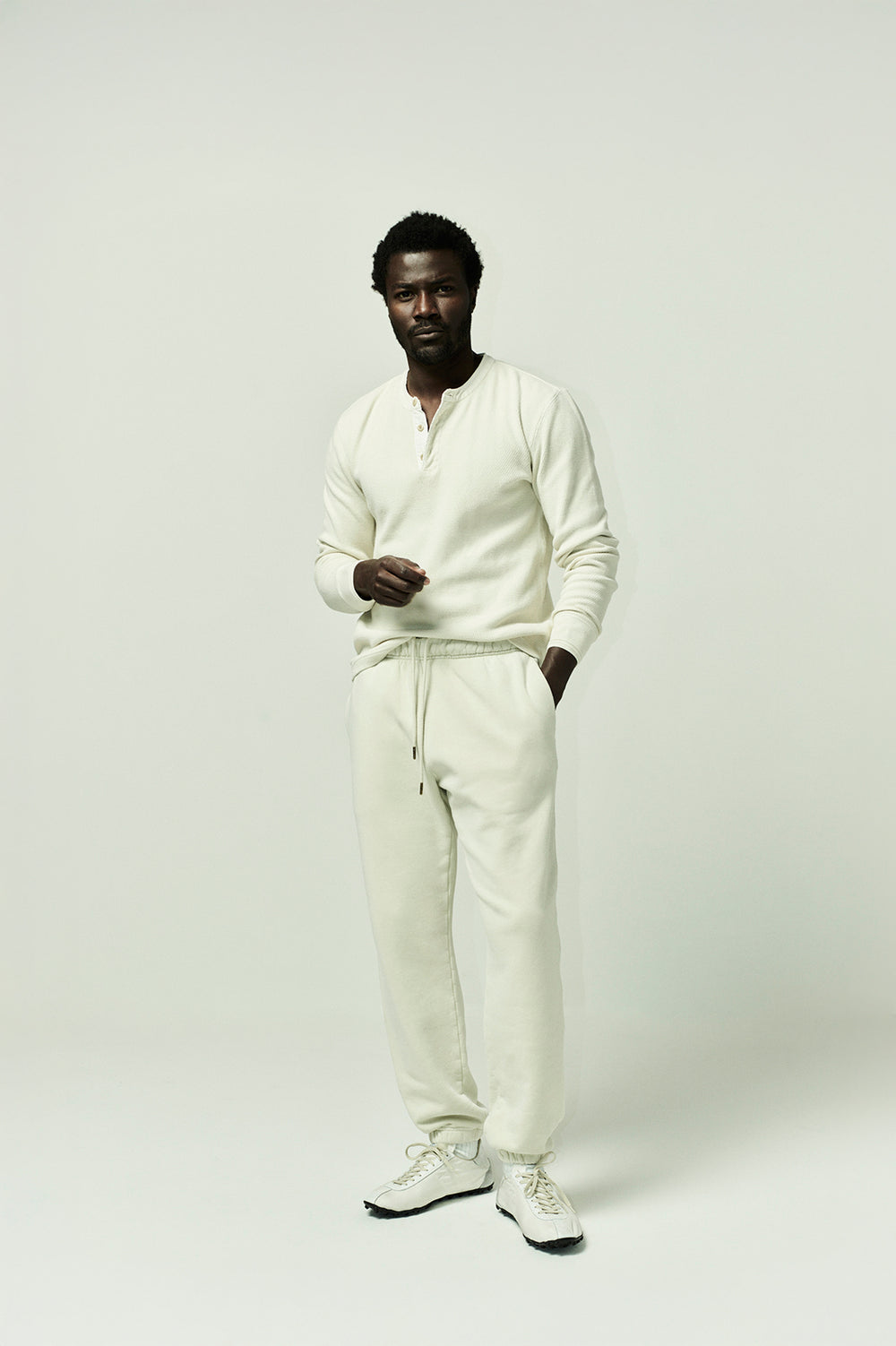 Waffle Three Button Henley in Plaster