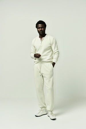 Waffle Three Button Henley in Plaster