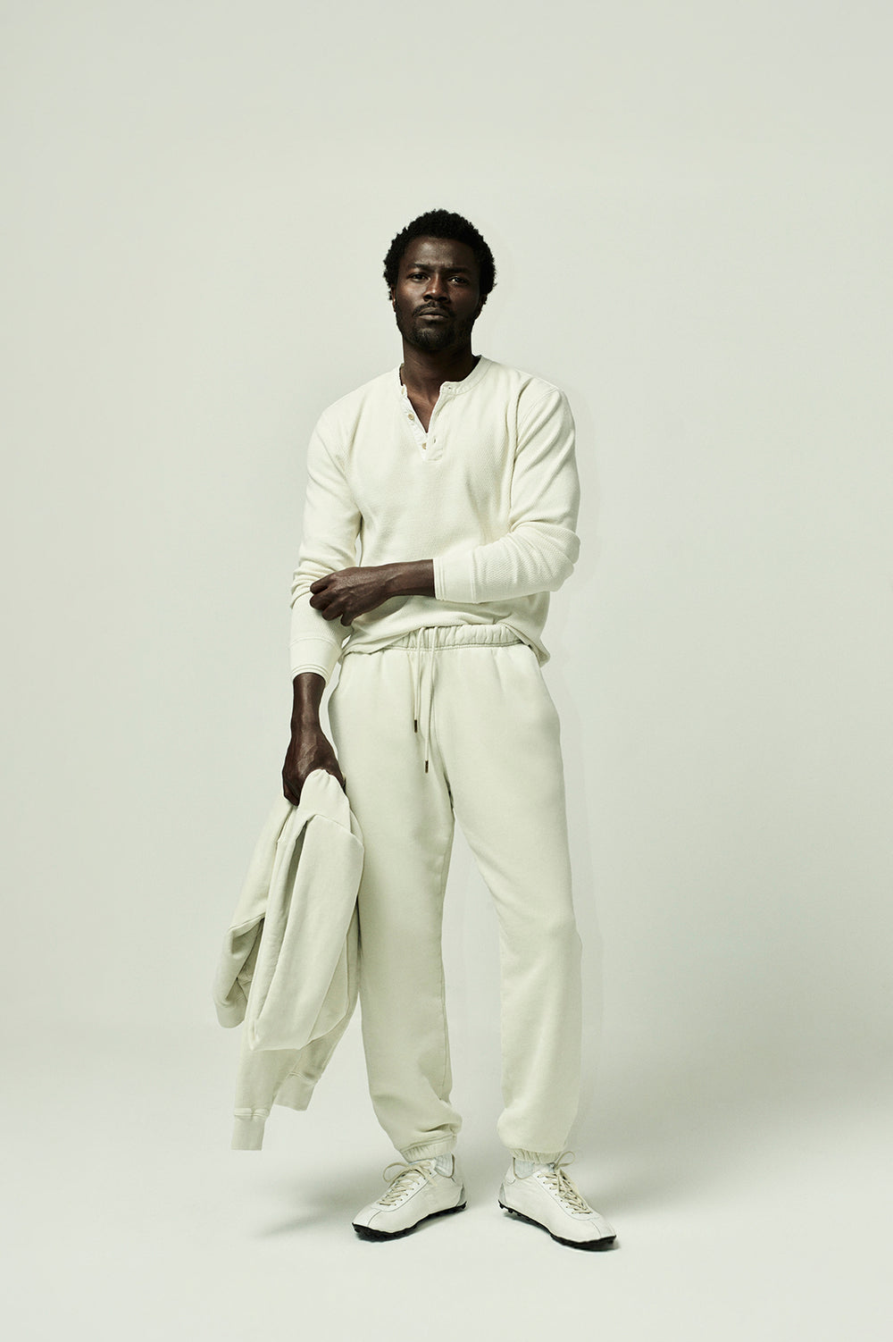 Waffle Three Button Henley in Plaster