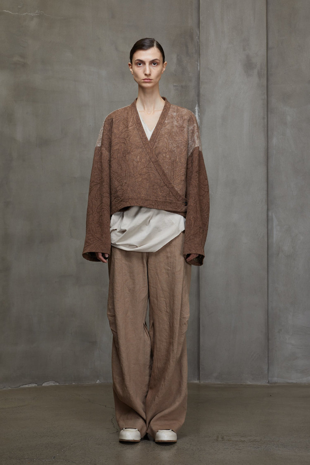 Wrap Closure Cropped Jacket Faded Terracotta