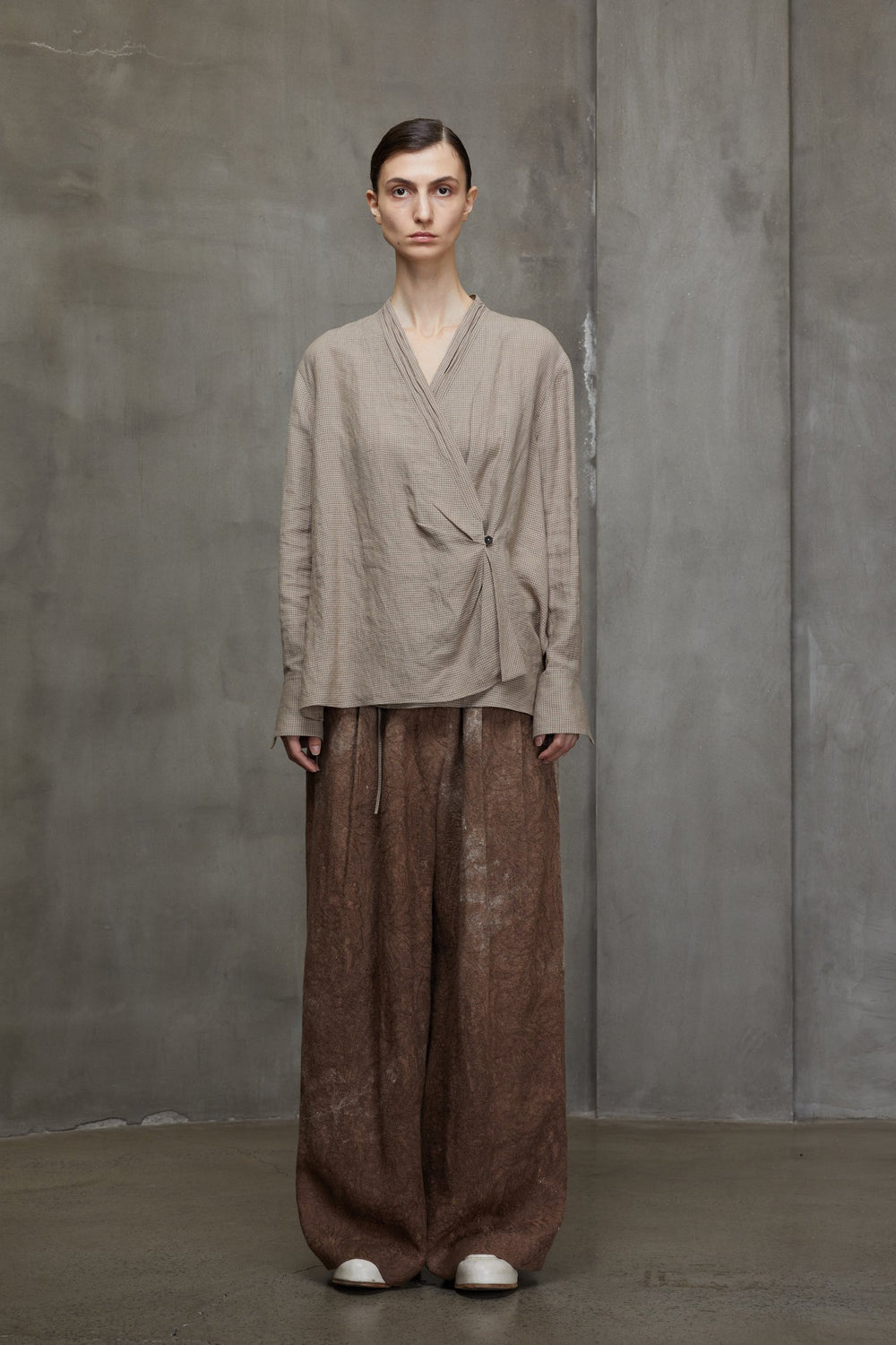 High Waist Jacquard Trousers Faded Terracotta