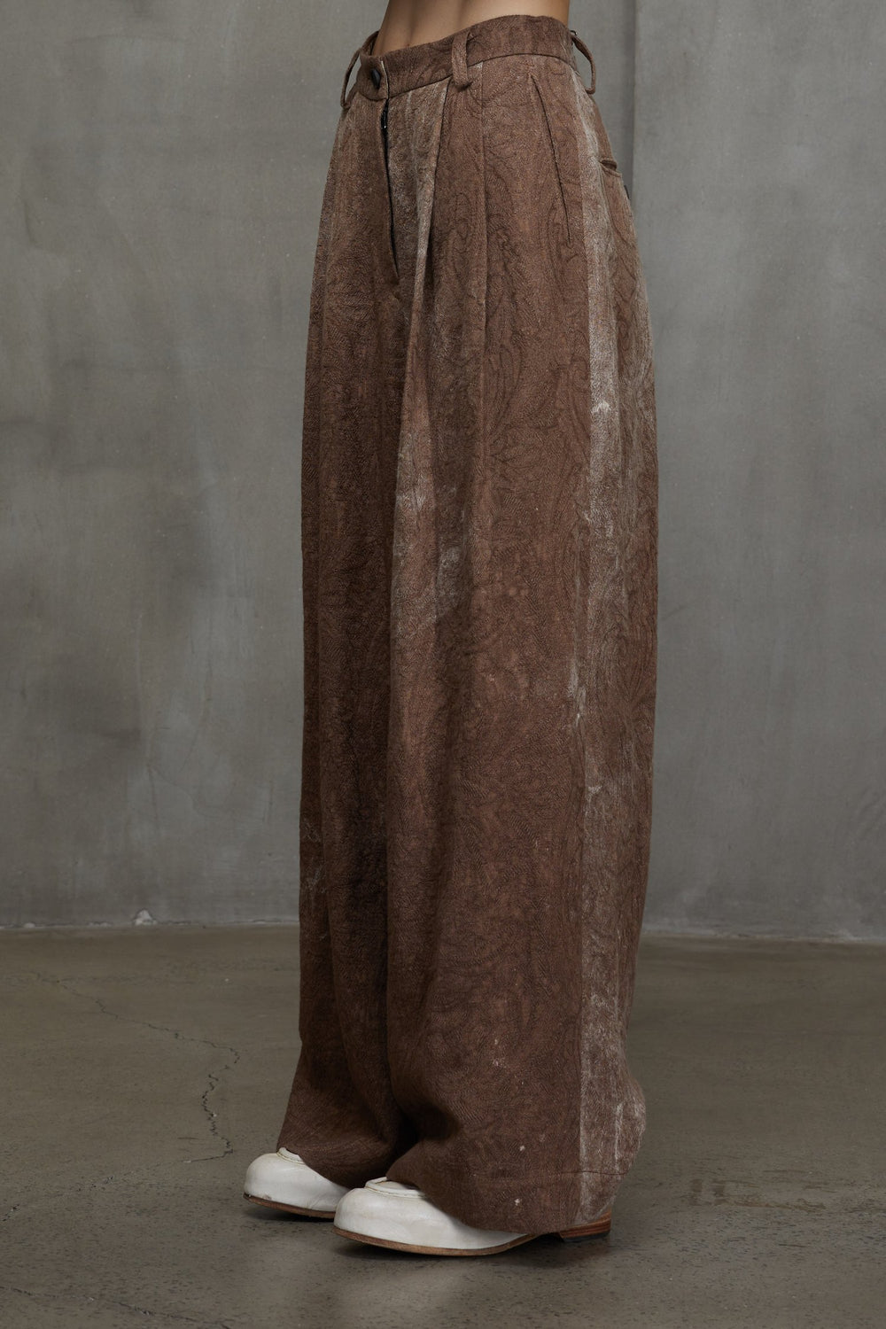 High Waist Jacquard Trousers Faded Terracotta