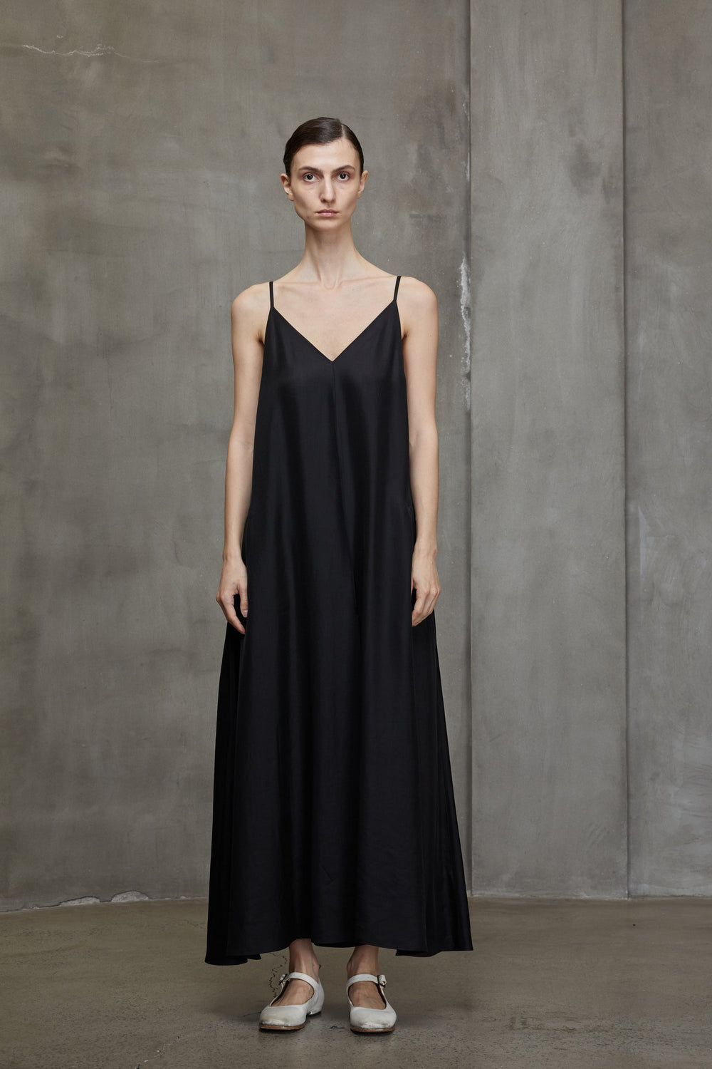 V Neck Long Dress Black