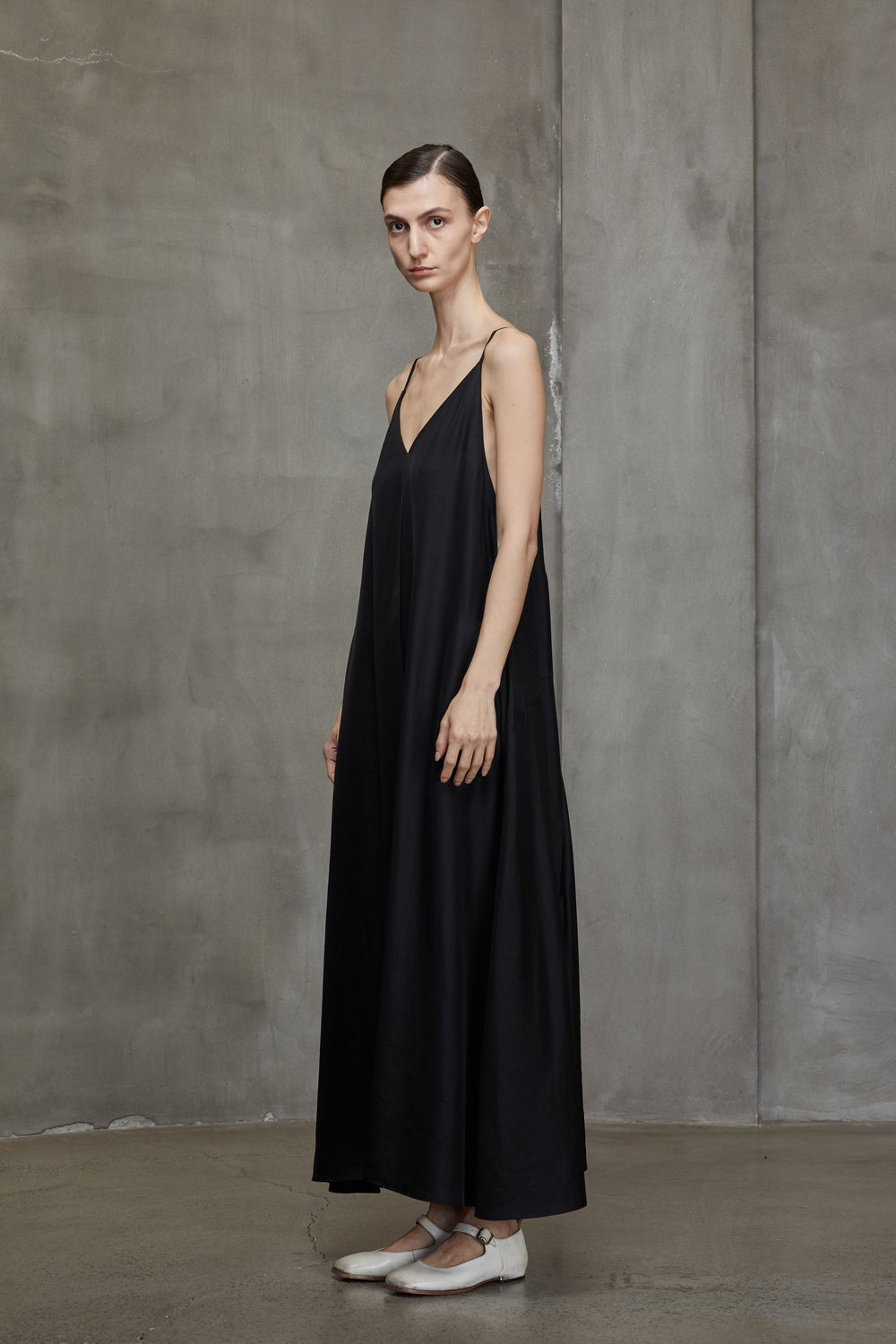 V Neck Long Dress Black