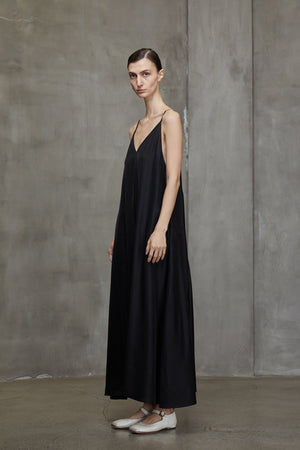 V Neck Long Dress Black