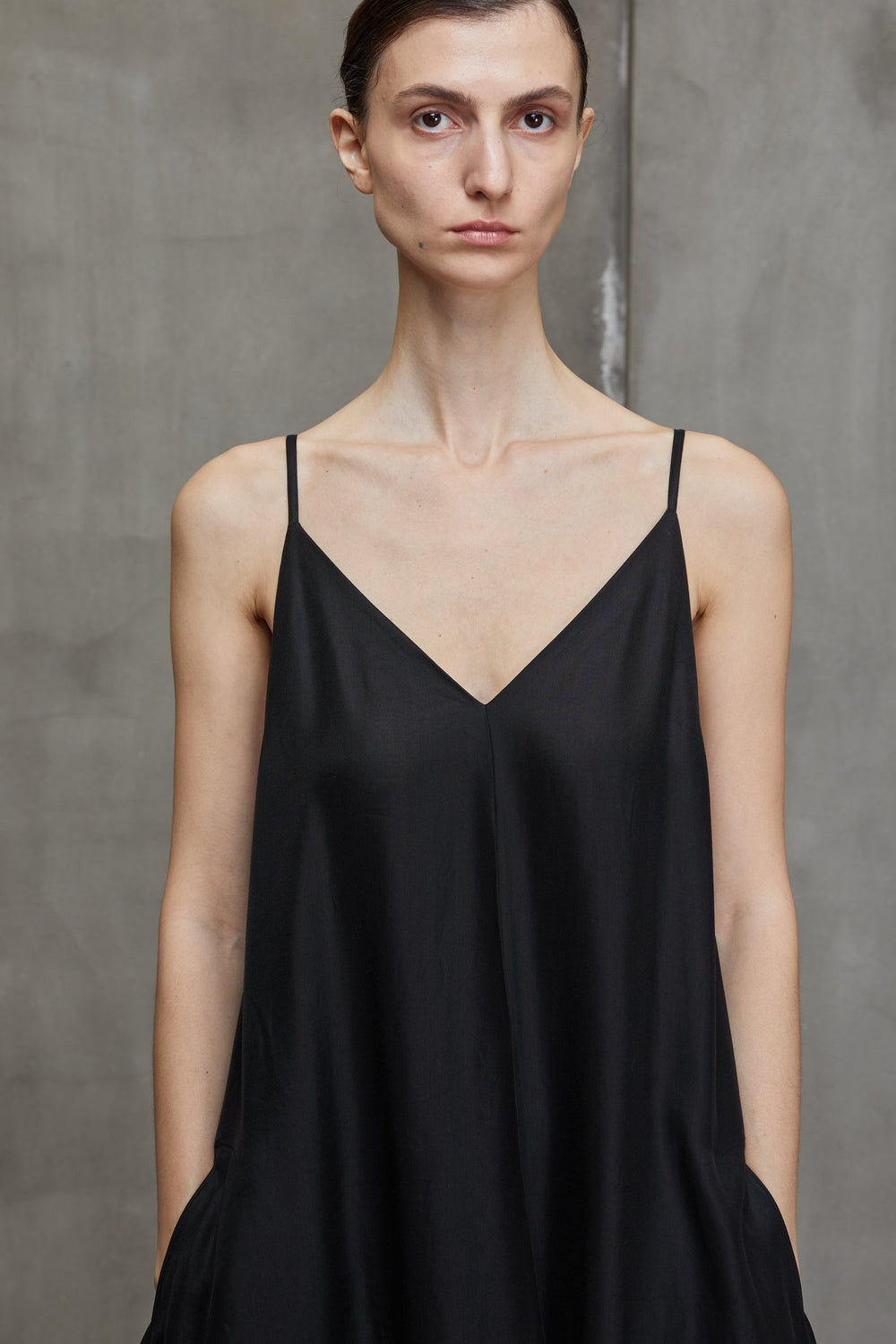 V Neck Long Dress Black