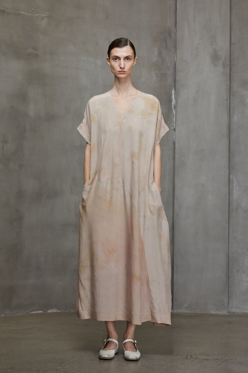 Deconstruced V Neck Dress Faded Copper Rose