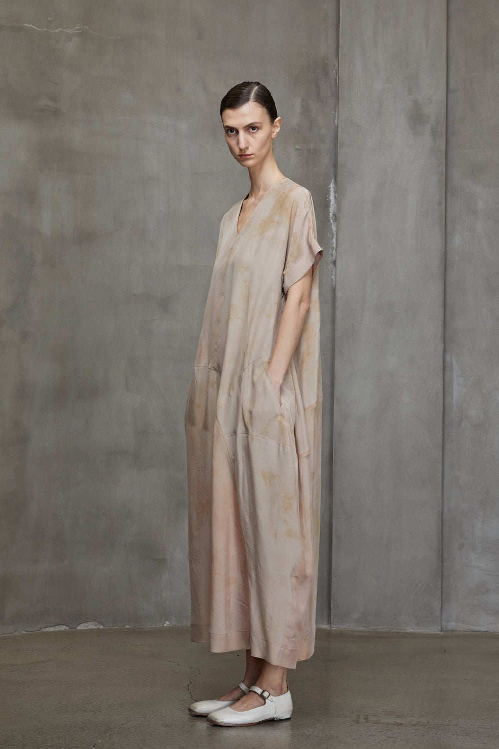 Deconstruced V Neck Dress Faded Copper Rose