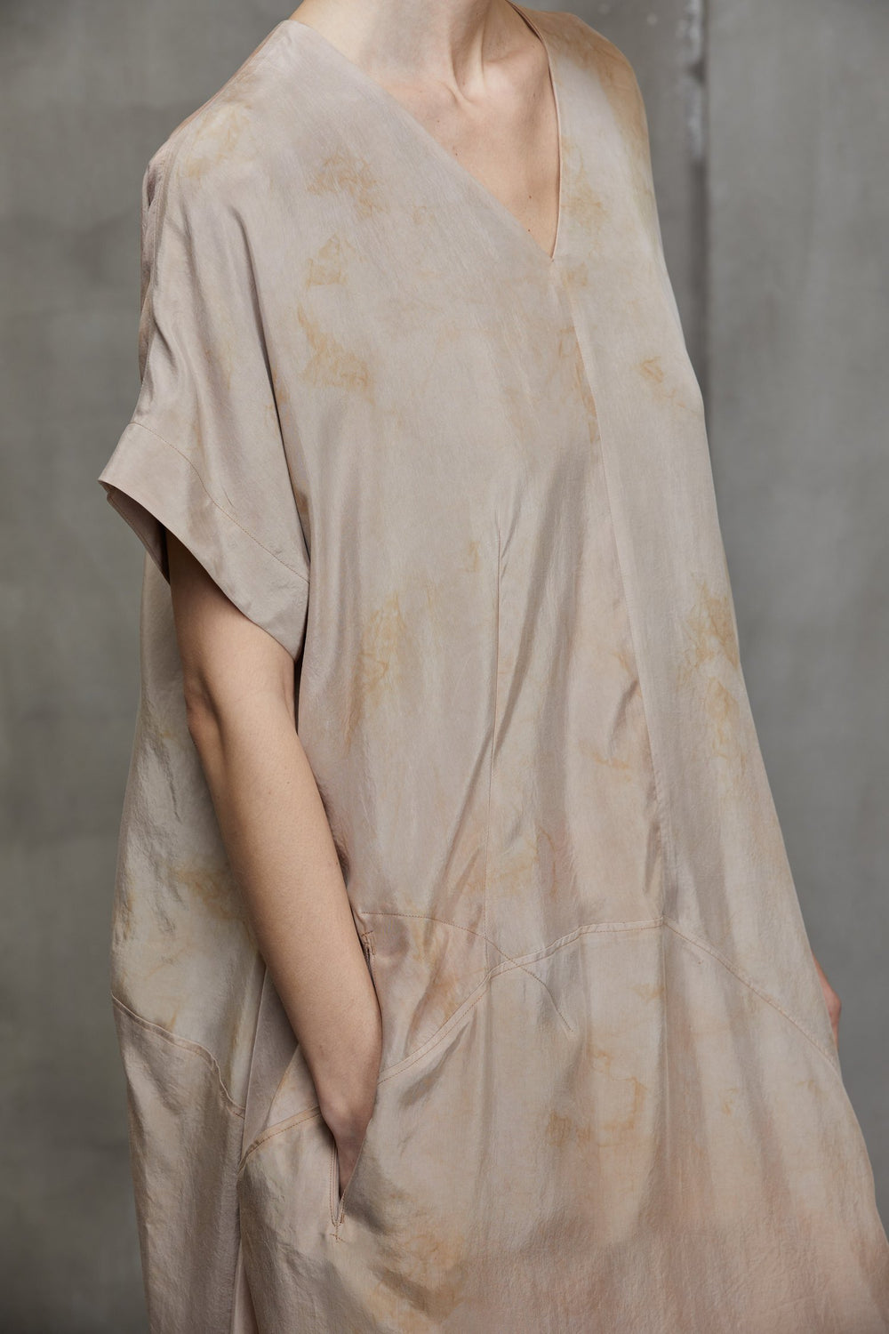 Deconstruced V Neck Dress Faded Copper Rose