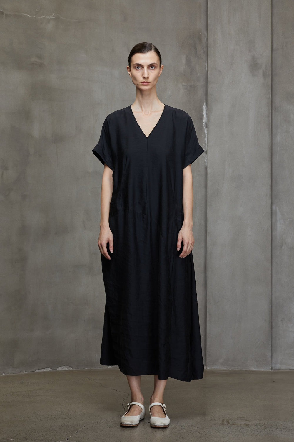 Deconstructed V Neck Dress Black