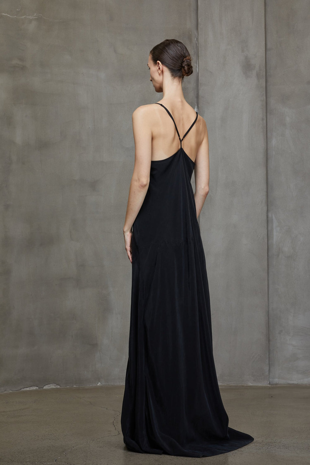 Y Shaped Back Strap Long Dress Black