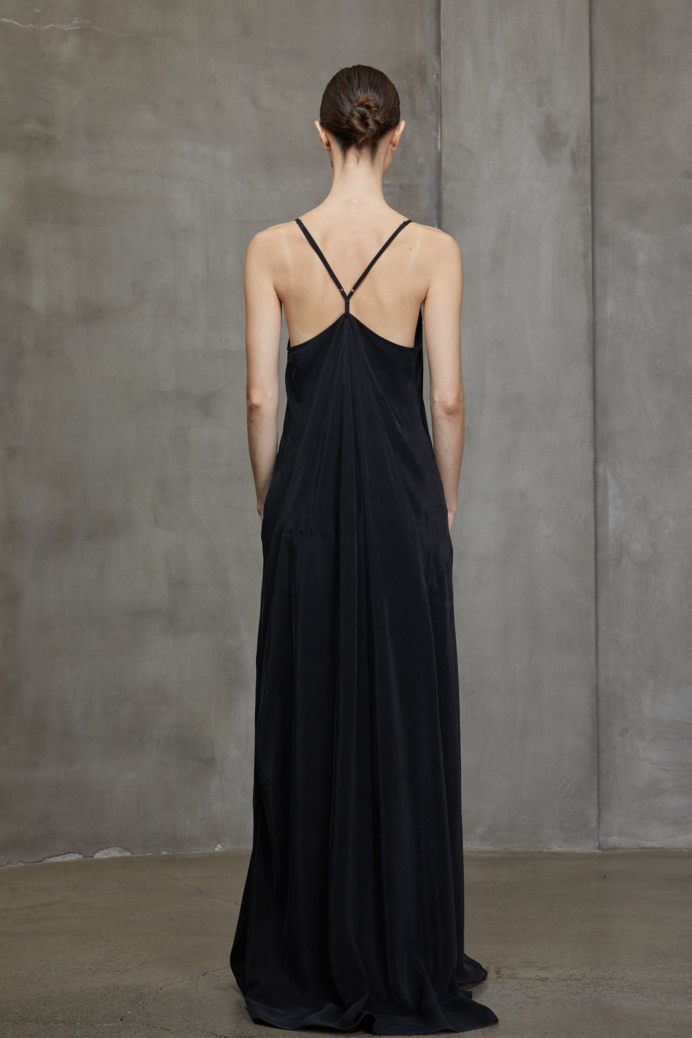 Y Shaped Back Strap Long Dress Black