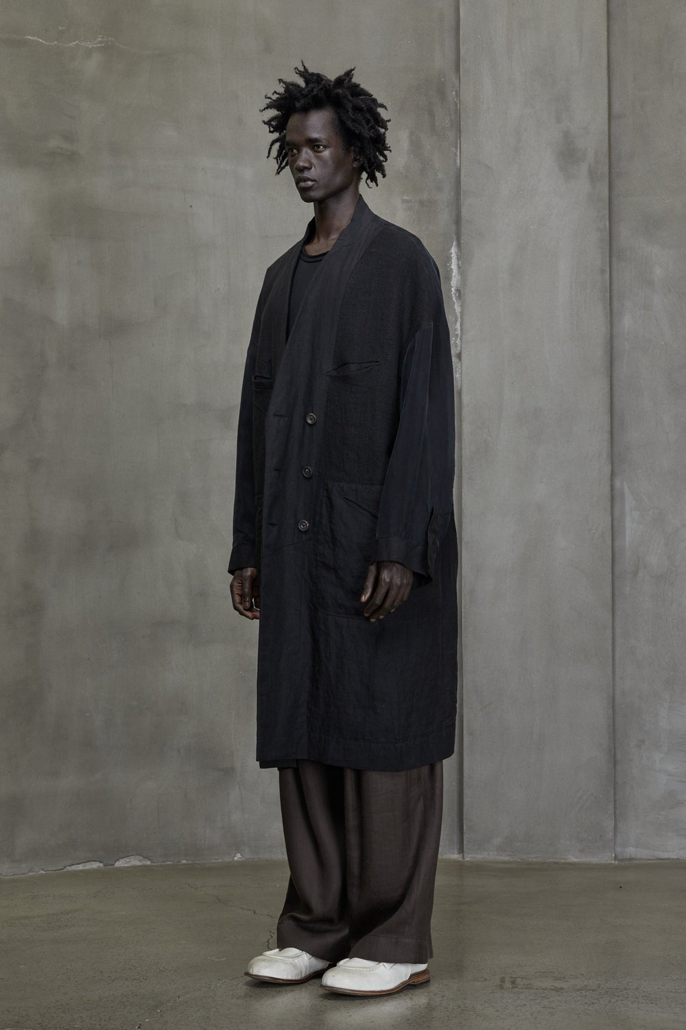 Reversible Collaged Long Coat Black