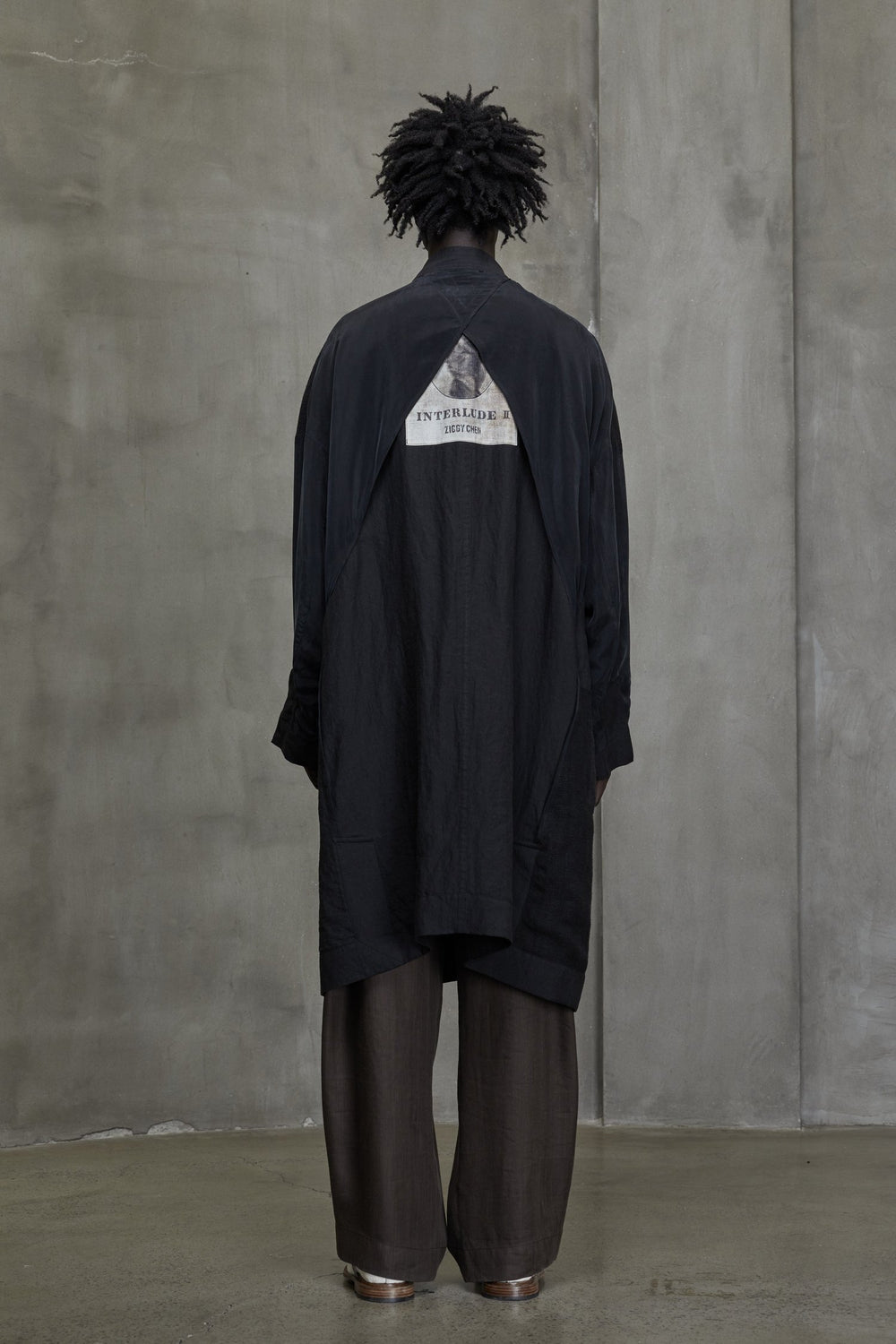 Reversible Collaged Long Coat Black