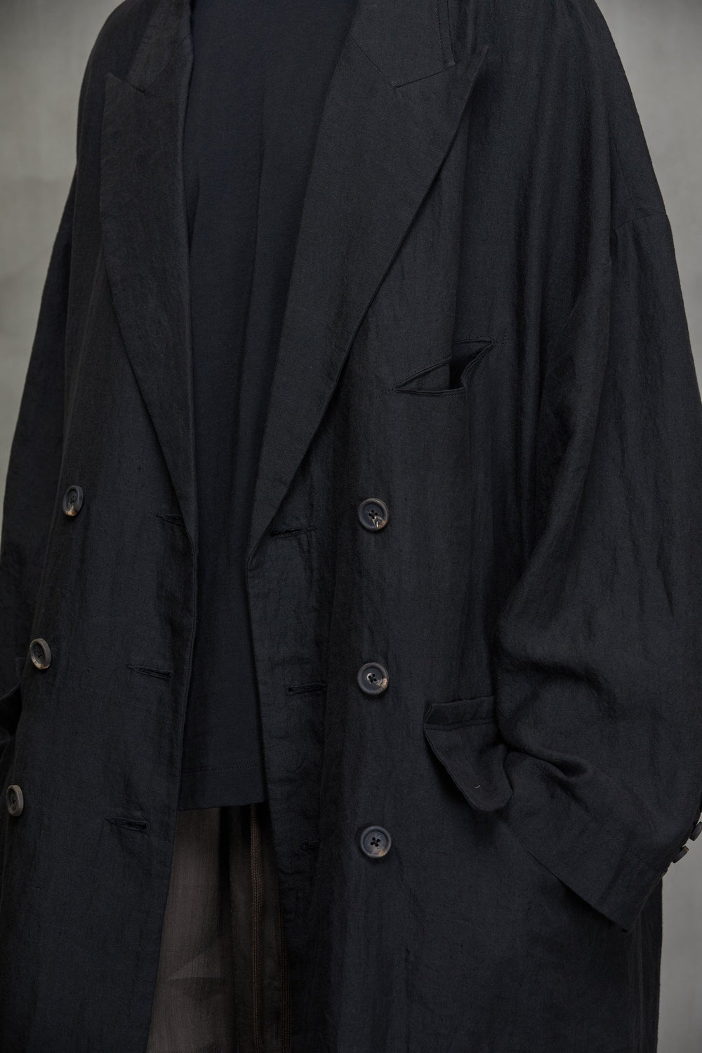 Reversible Collaged Long Coat Black