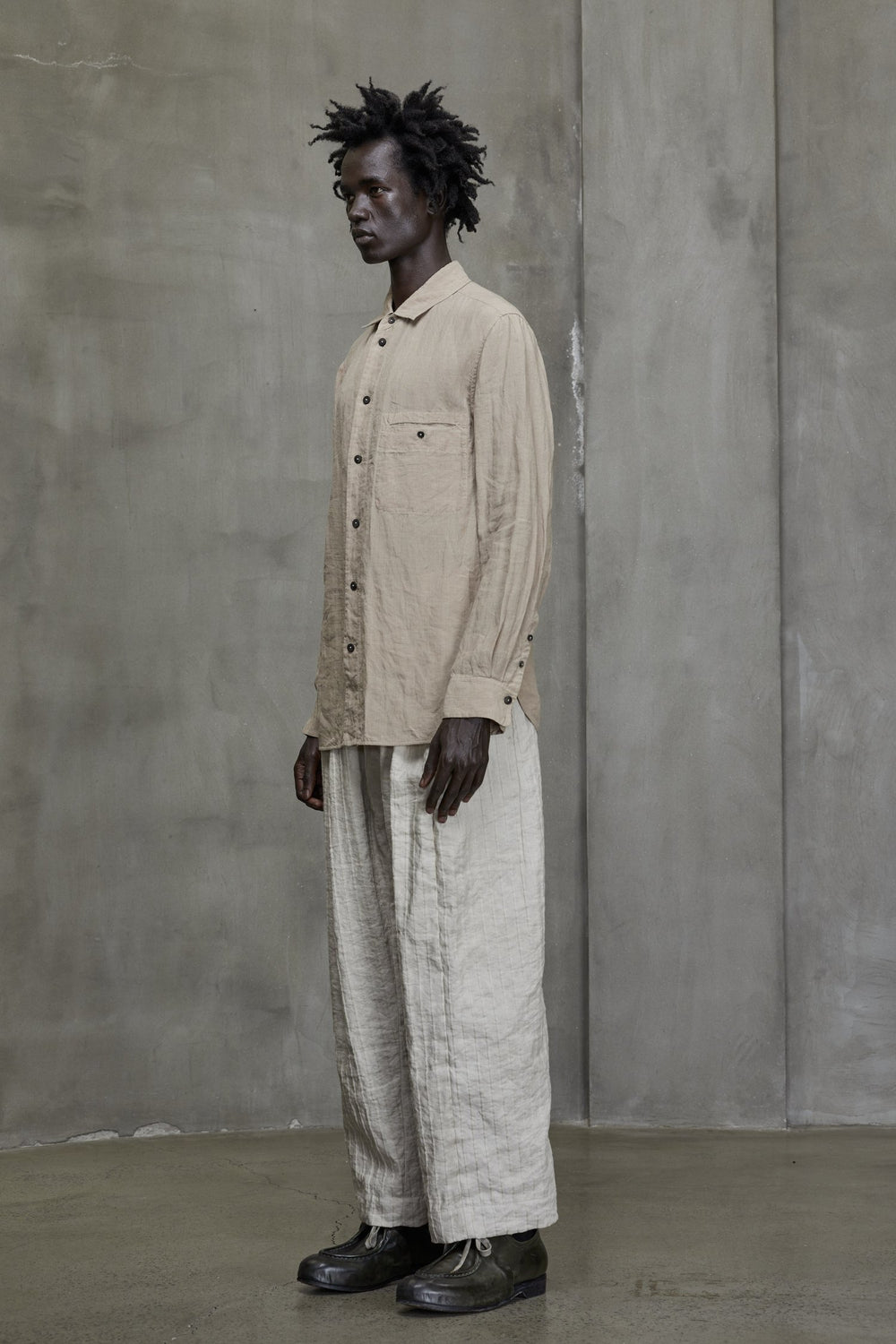Front Pleated Wide Leg Long Trousers Antique White