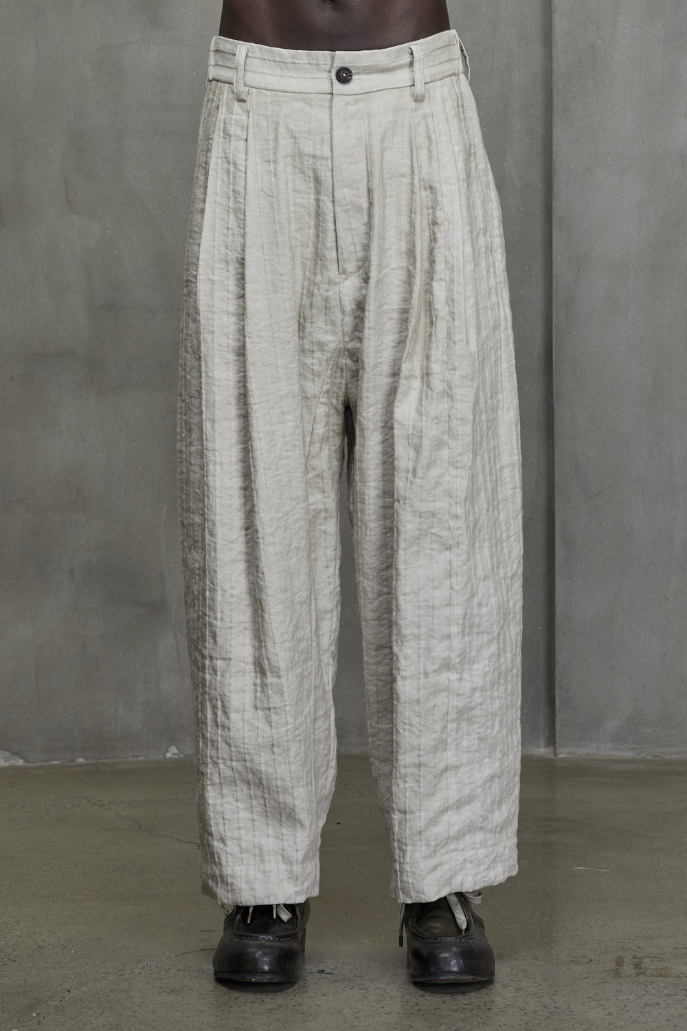 Front Pleated Wide Leg Long Trousers Antique White