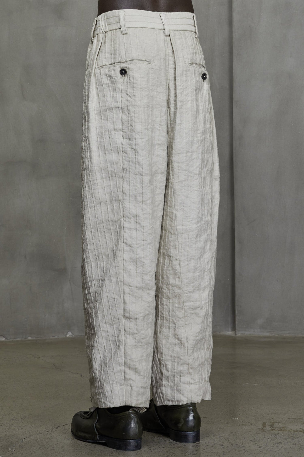 Front Pleated Wide Leg Long Trousers Antique White