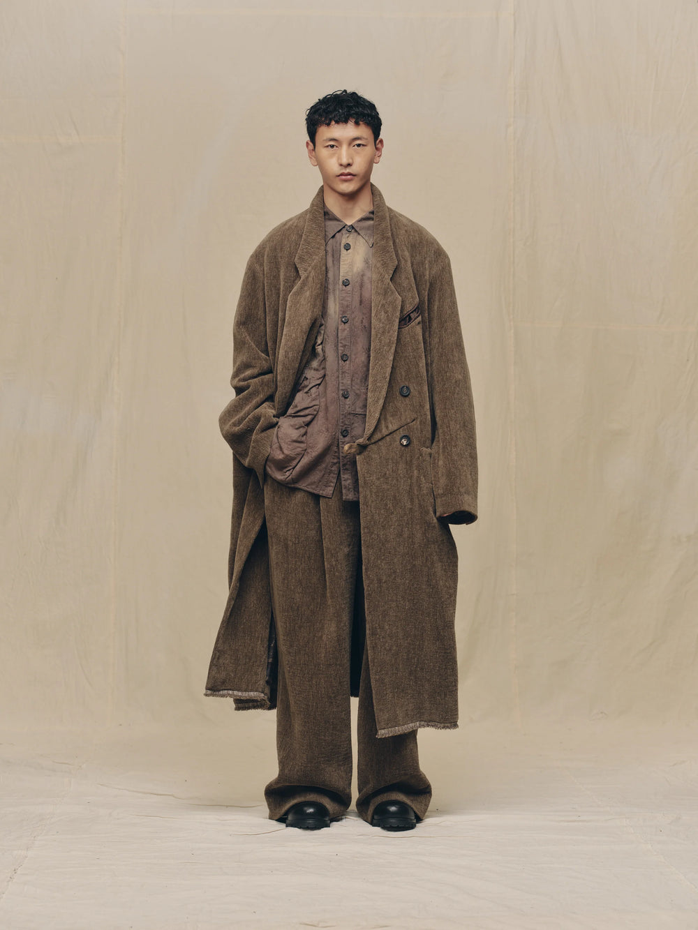 Chenille Cloth Double Breasted Long Coat
