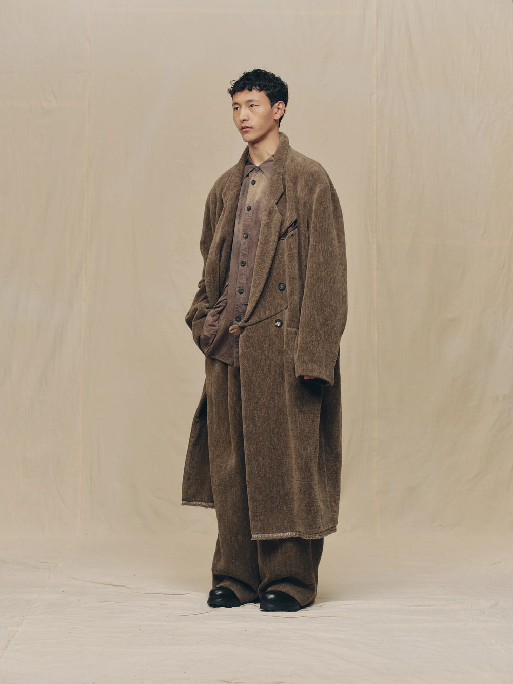 Chenille Cloth Double Breasted Long Coat