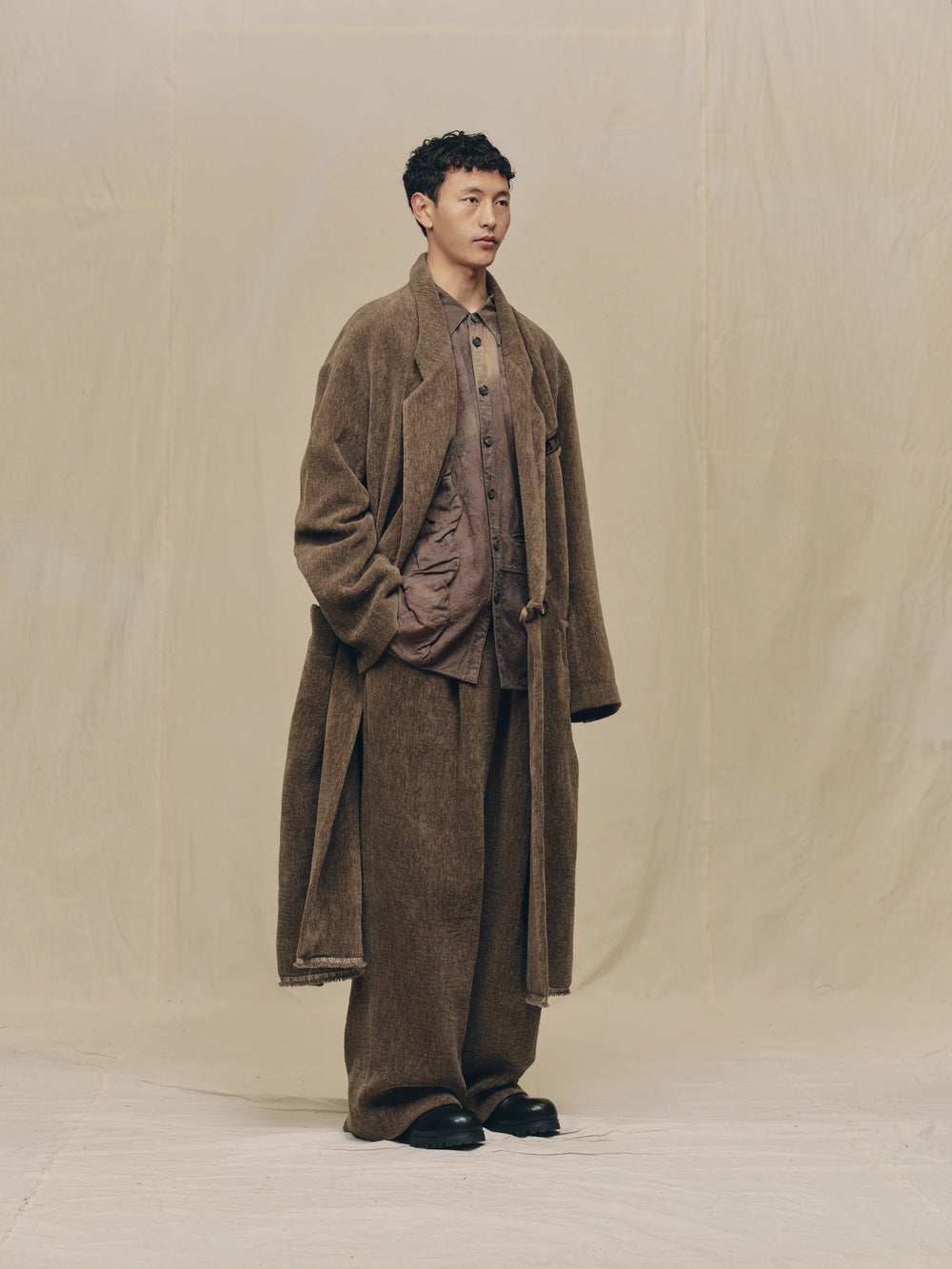 Chenille Cloth Double Breasted Long Coat