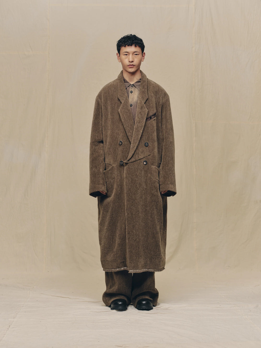 Chenille Cloth Double Breasted Long Coat